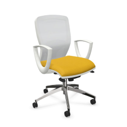 LEYFORM fauteuil de bureaus SPRINT RE avec accoudoirs fixe, base en aluminium poli et pièces en plastique blanc