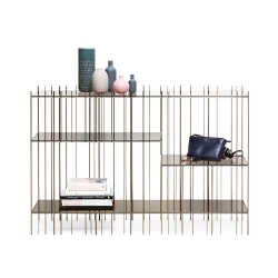 MOGG console METRICA avec structure dorée et verre bronze